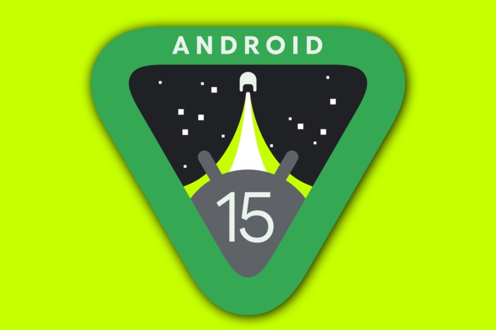 The Android 15 logo on a yellow background.