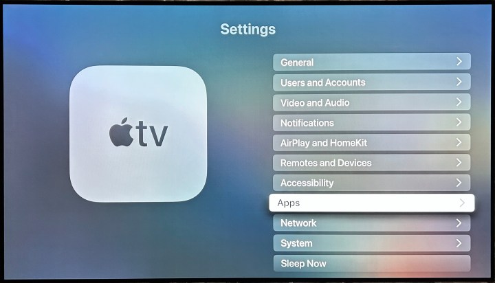 Apple TV 4K: Settings menu.