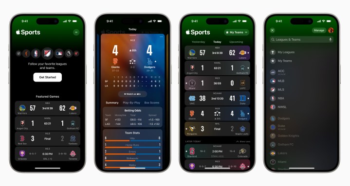 Imprime imágenes de la app Apple Sports en un iPhone.