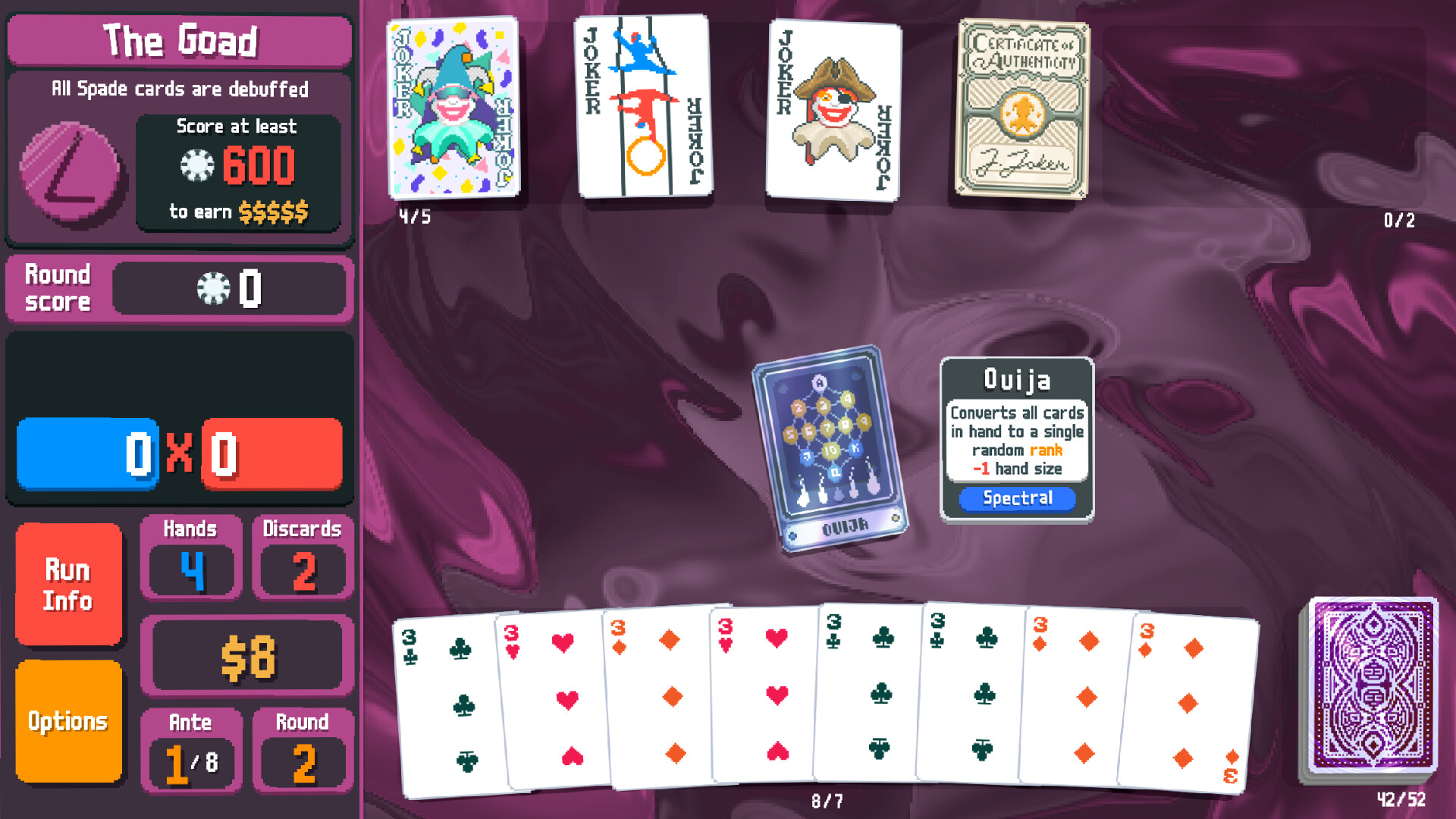 A player plays a spectral card in Balatro.