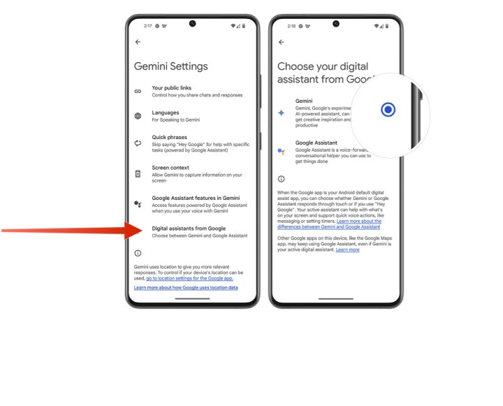 Steps to change the digital assistant on your Android device to Gemini, not Google Assistant.