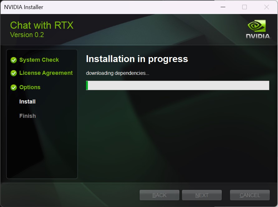 Chat with RTX installation.