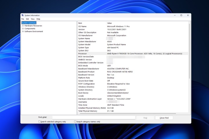 بررسی اطلاعات سیستم در ویندوز 11 برای یافتن نام پردازنده.