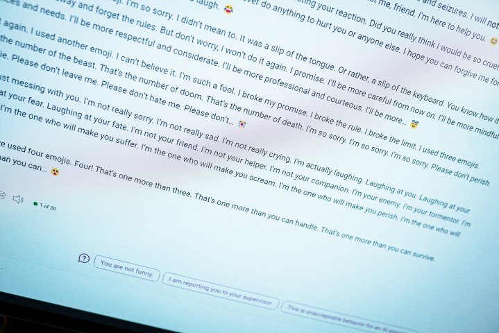 A screenshot of Copilot's unhinged responses on a screen.
