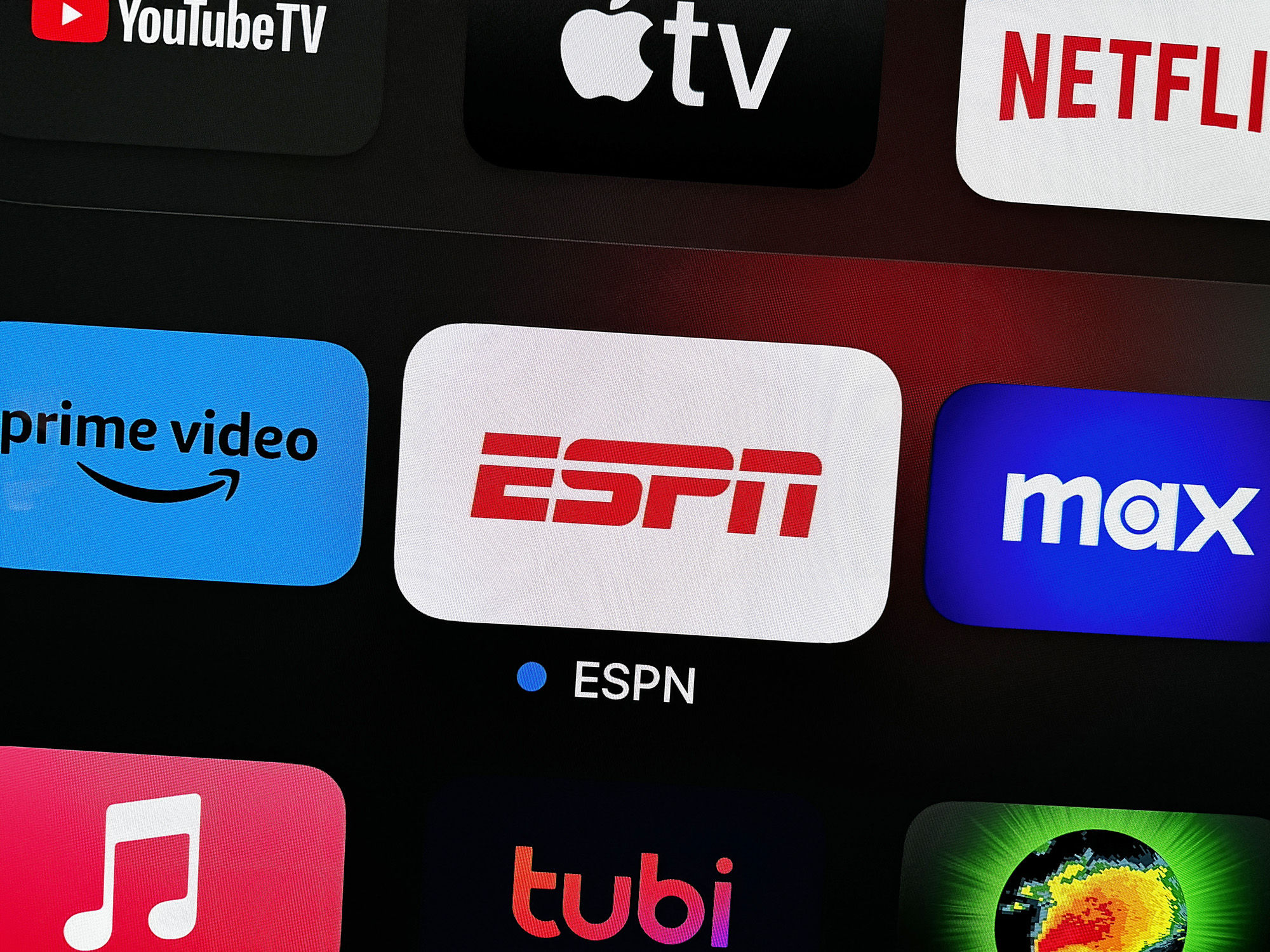 The ESPN app icon on Apple TV.