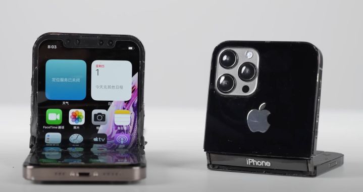 A mockup with a foldable clamshell iPhone.