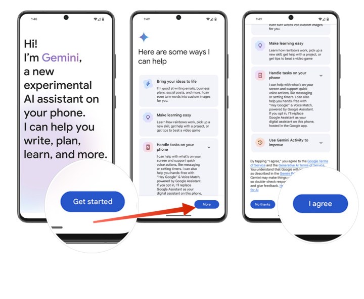 A screenshot showing how to get started with the Gemini app. 