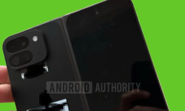 A leaked hands-on photo of the Google Pixel Fold 2, showing a close-up of its camera module on the back.