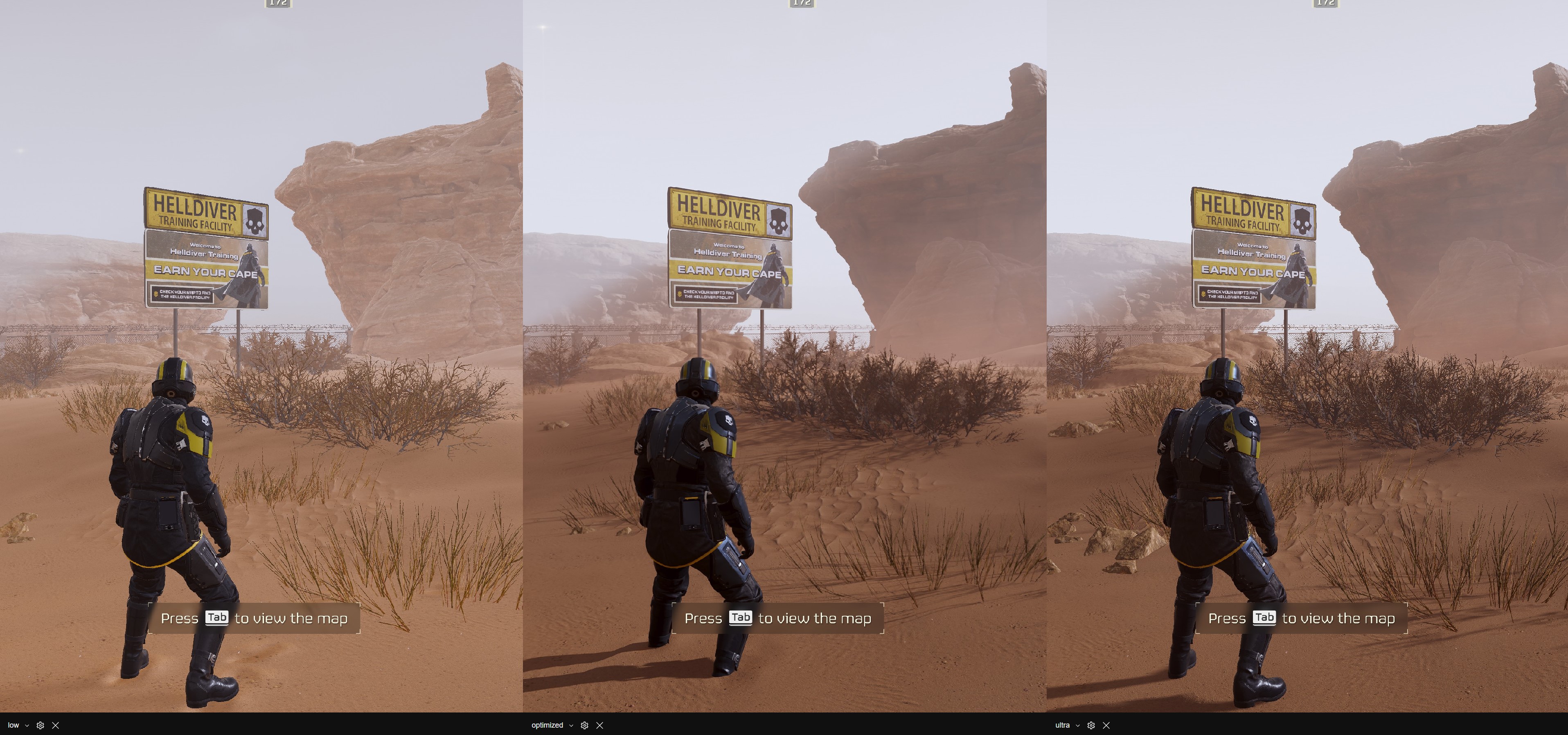 Difference in graphics modes in Helldivers 2.
