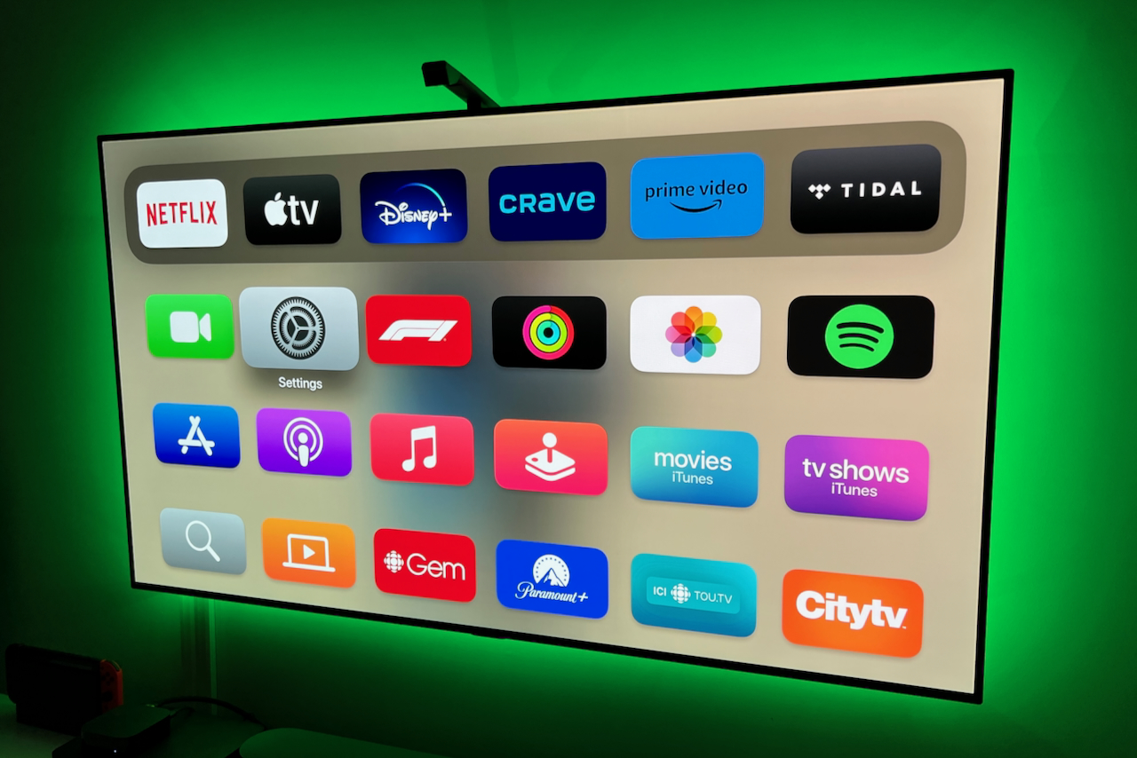 The app home screen on an Apple TV.