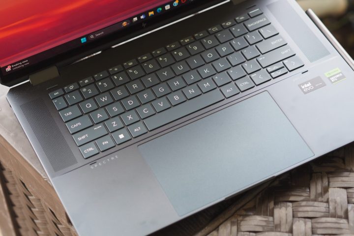 HP Spectre x360 16 2024 top down view showing keyboard and touchpad.