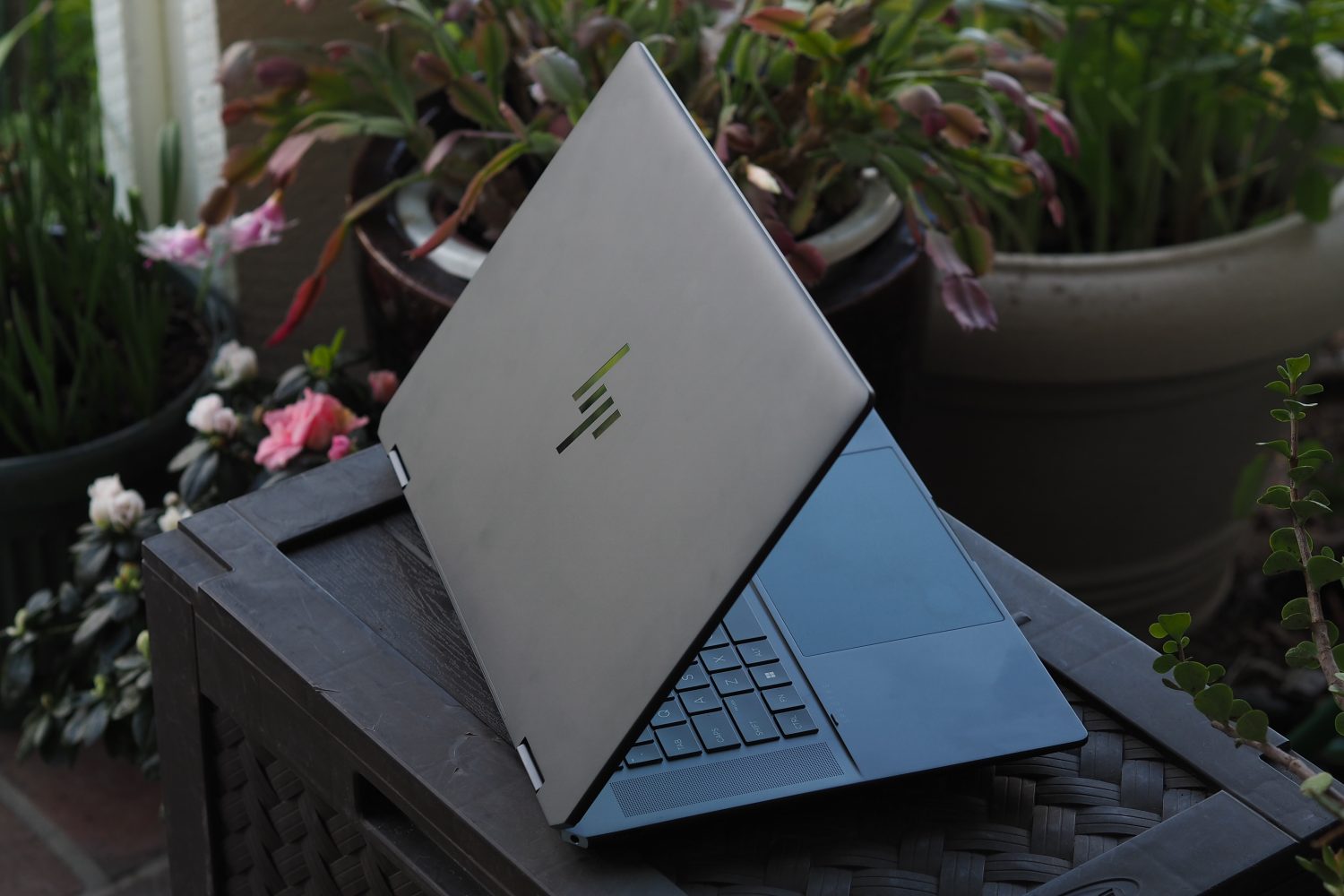 HP Spectre x360 16 2024 rear view showing lid and logo.