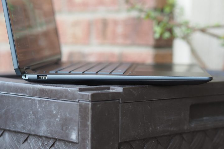 HP Spectre x360 16 2024 side view showing lid and ports.