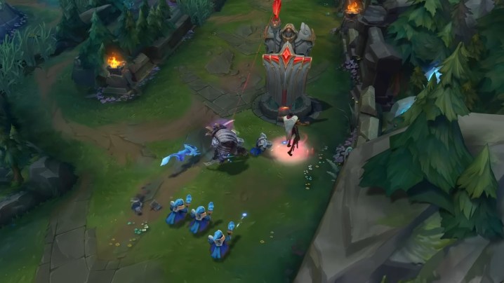 league of legends gameplay with turret and minions