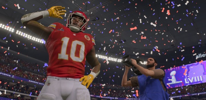 A Chiefs player celebrates a win in Madden 24.