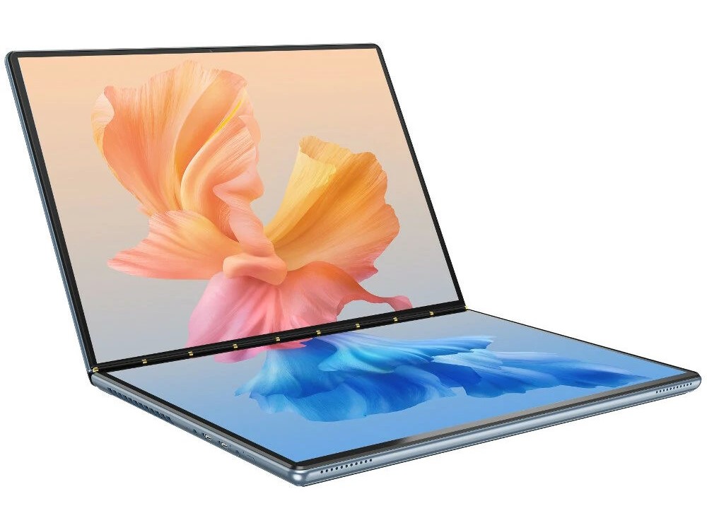 A press rendering of the Nbook Air with its two screens.