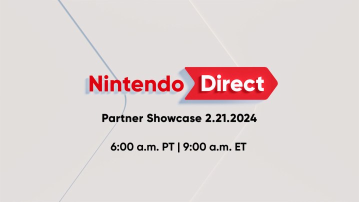 Information from a Nintendo Direct appears on a gray background.