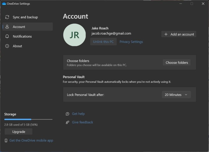 A setting to unlink your account from OneDrive.