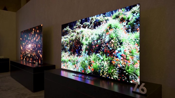 सैमसंग 76-इंच माइक्रोएलईडी टीवी पर जीवंत वनस्पतियां दिखाई गईं।