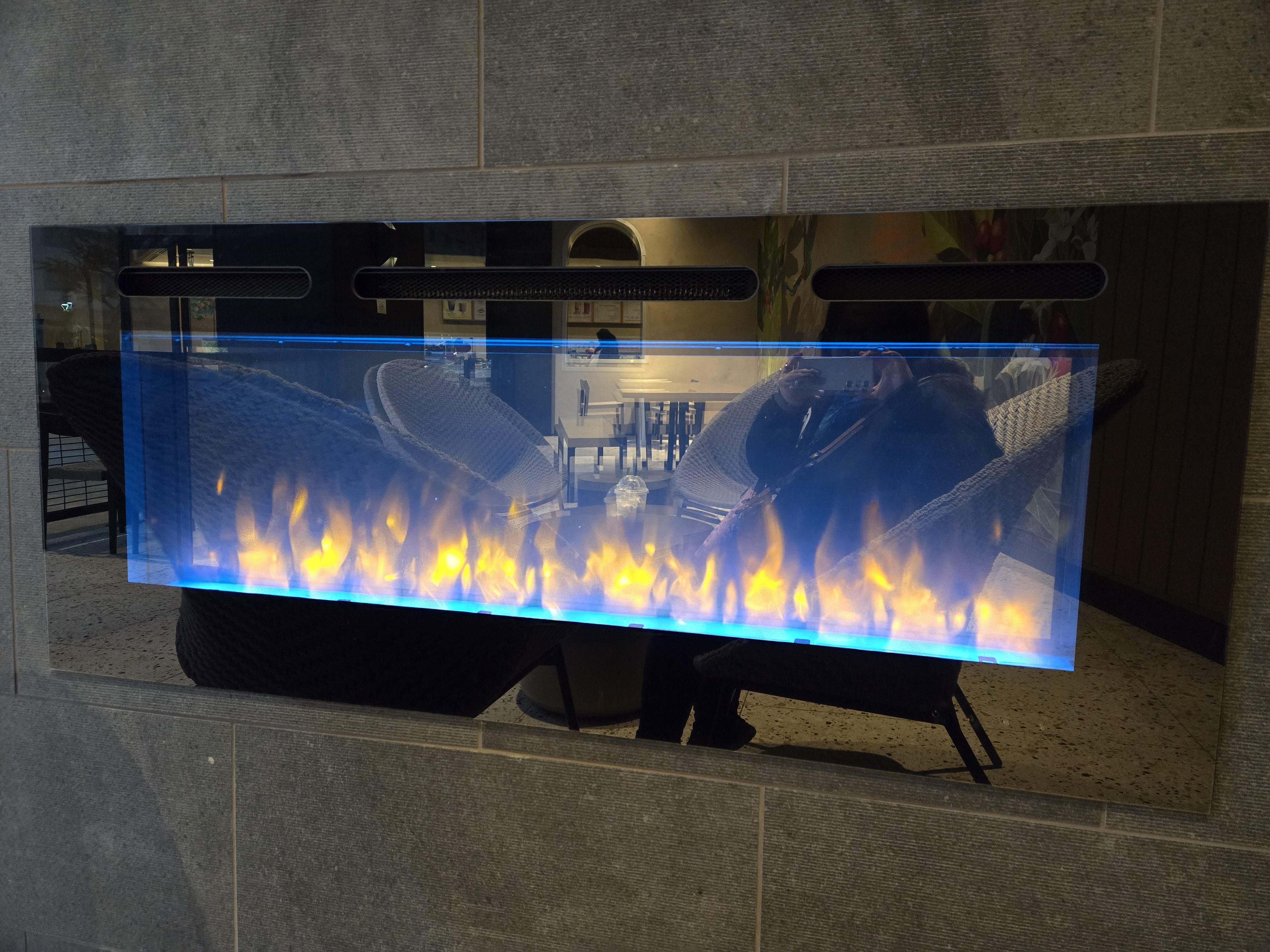 Faux fireplace lowlight taken on Samsung Galaxy S24 main camera.