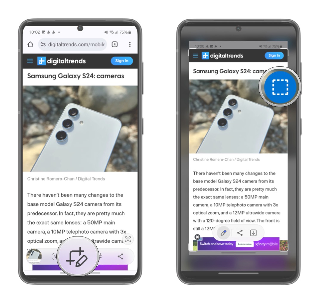 Take screenshot, then select smart select button and pick a section of the screen to capture, or select the blue image button to crop out an image.