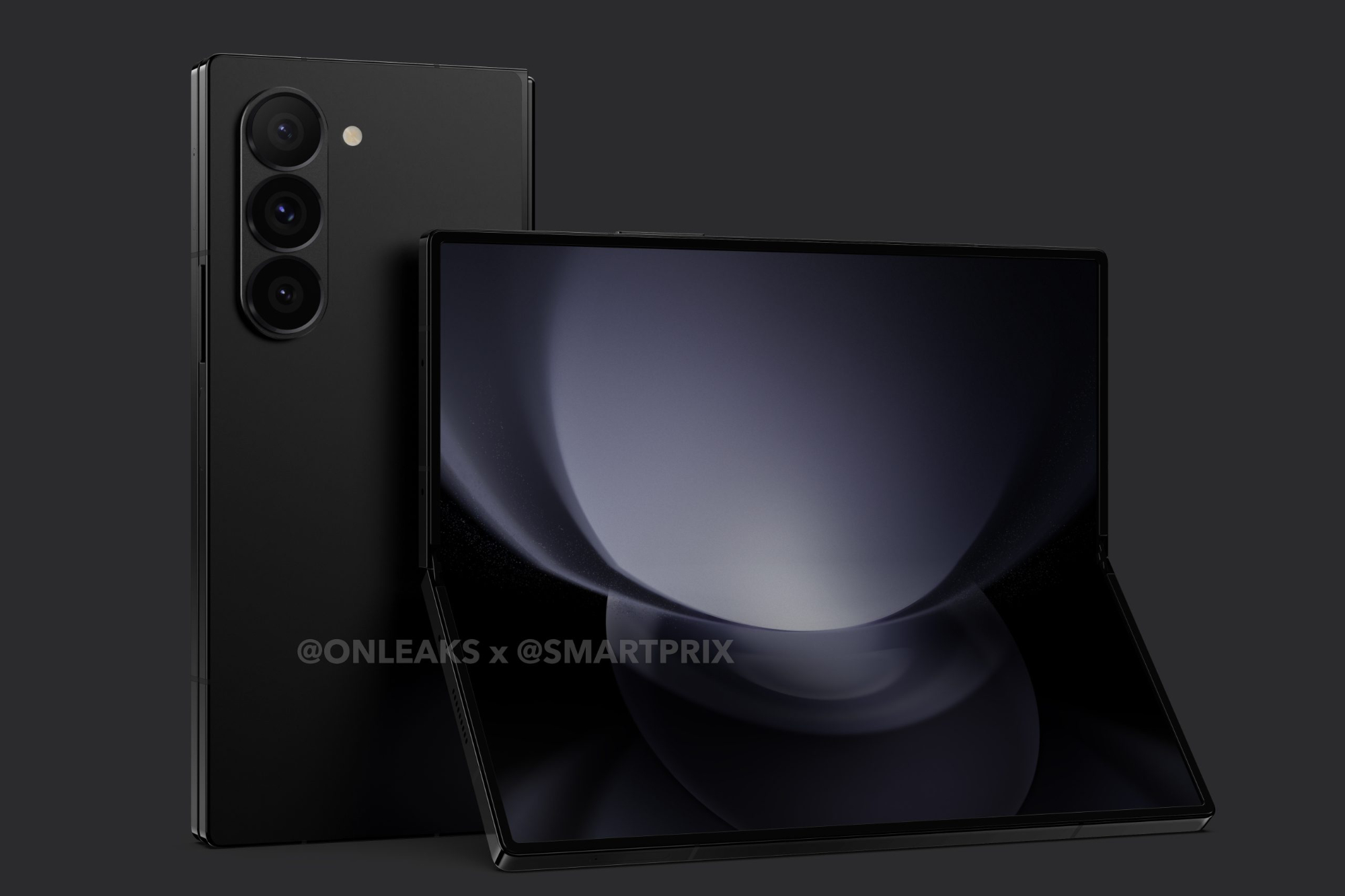 Renders of the Samsung Galaxy Z Fold 6, showing the front and back of the phone.