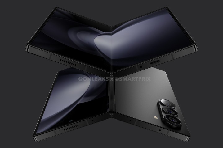 Renders del Samsung Galaxy Z Fold 6, que muestran la parte delantera y trasera del teléfono.