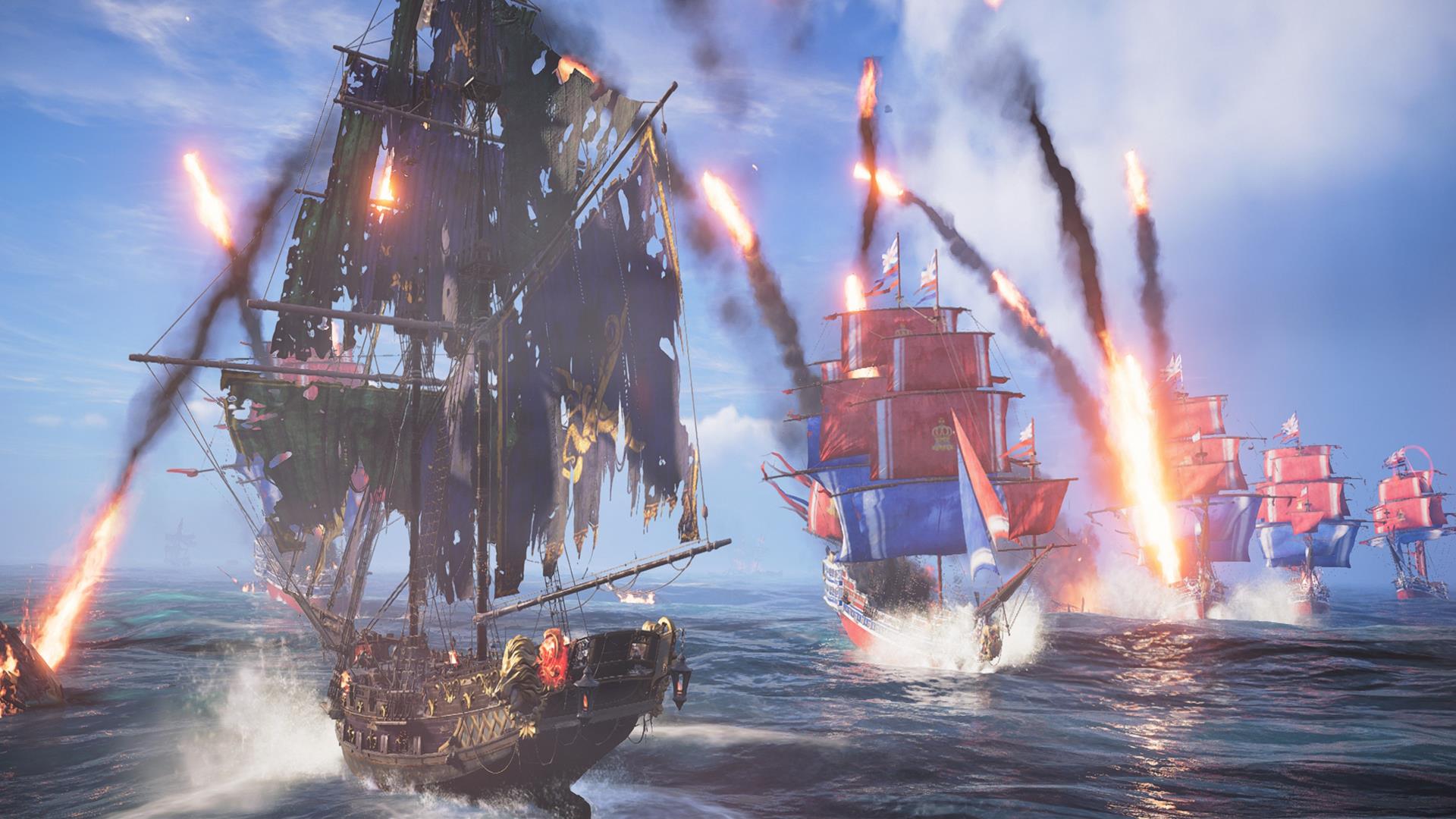 Two ships battle one another in Skull and Bones.