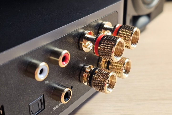 Wiim Amp speaker terminals close-up.