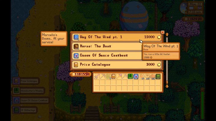 Buying a book in Stardew Valley.