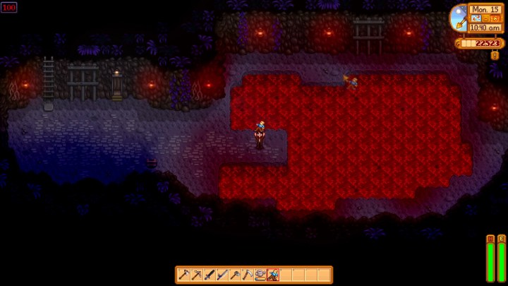 A pool of lava in Stardew Valley.