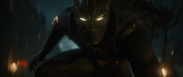 Black Panther prend la pose d'un héros.