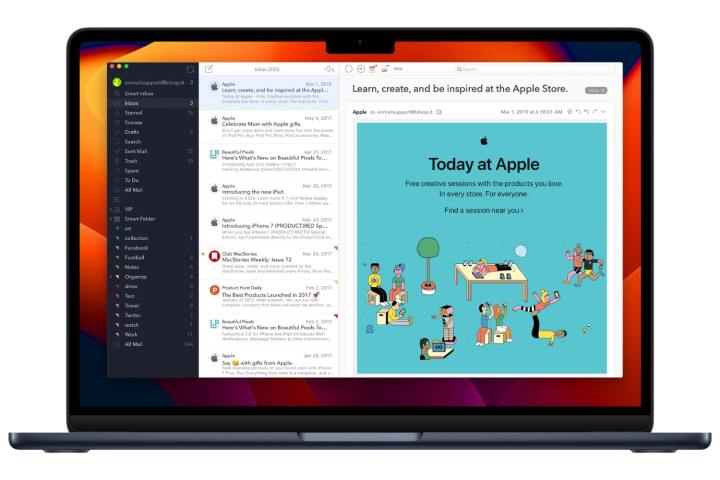 在 MacBook 上运行的 Airmail 电子邮件应用程序。