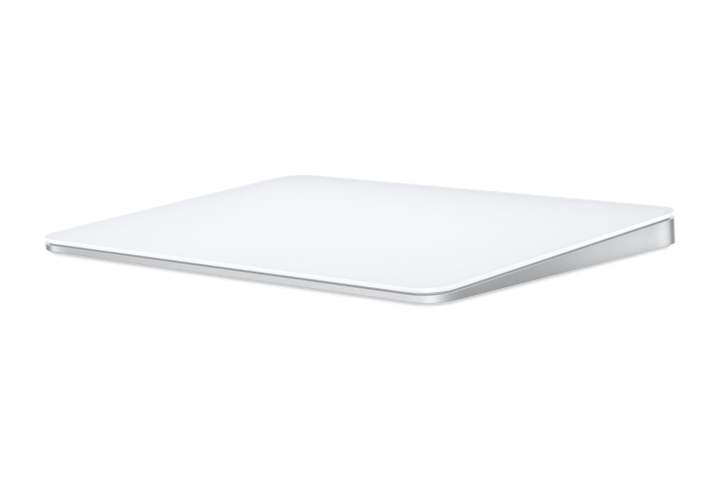 Un Apple Magic Trackpad blanco sobre un fondo blanco.