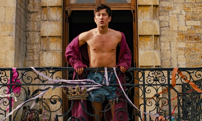 Barry Keoghan stands shirtless in Saltburn