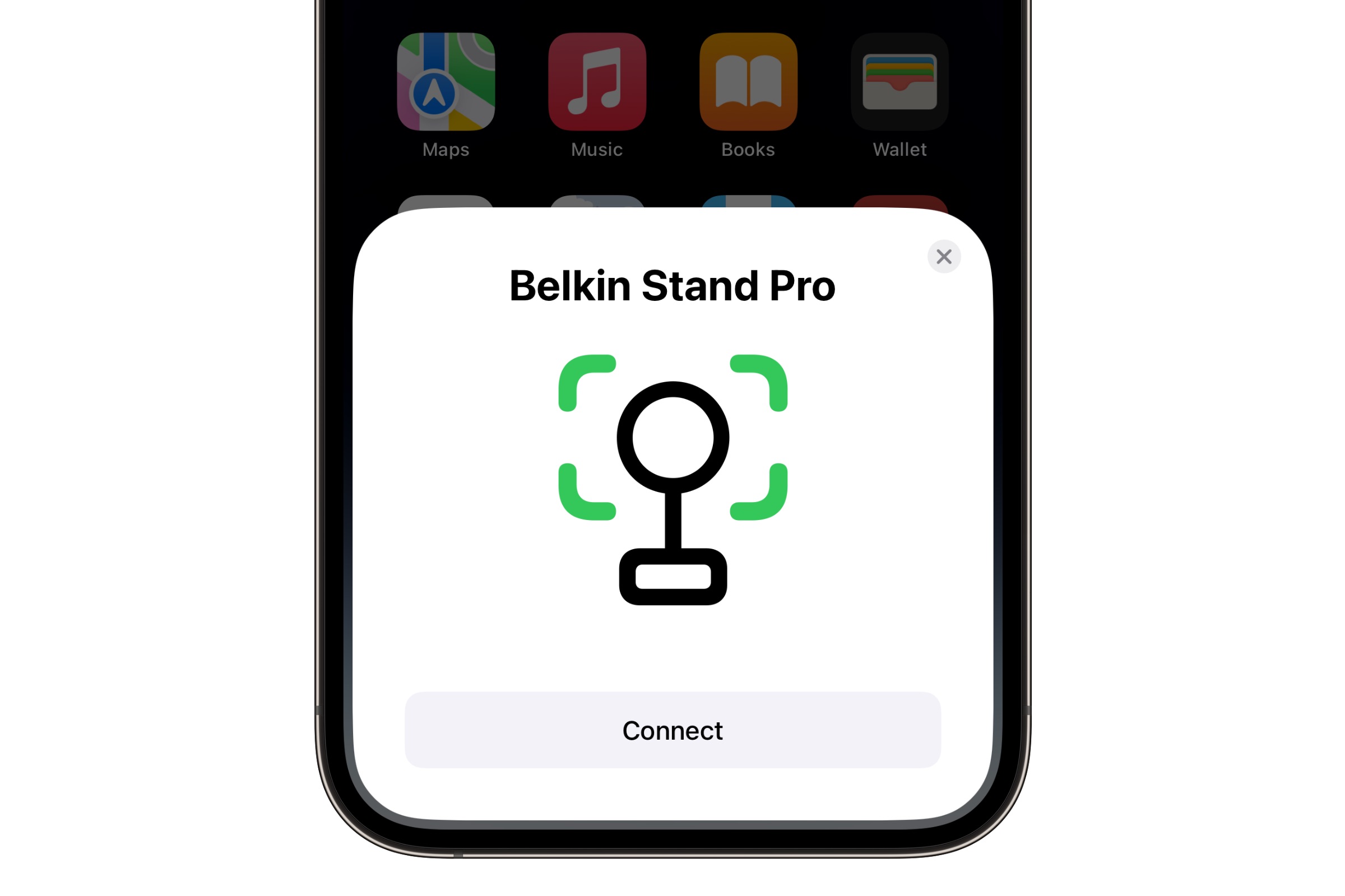 iPhone DockKit pairing screen for Belkin Stand Pro.