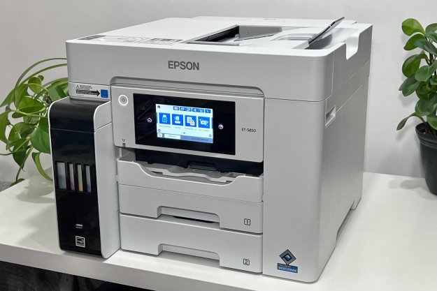Epson's EcoTank Pro ET-5850 is a big, heavy business printer.