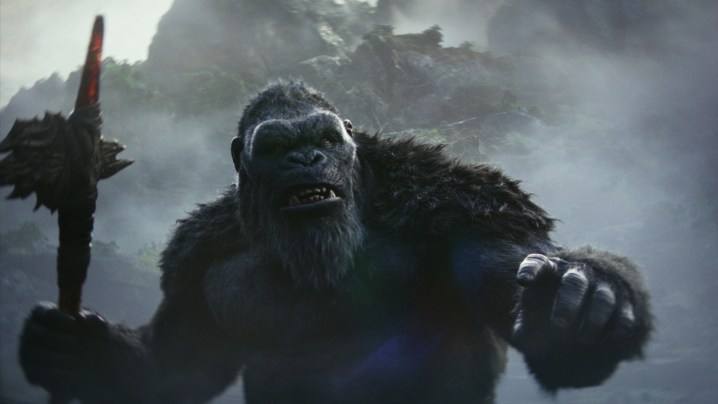 Kong holds a spear in a still from Godzilla x Kong: The New Empire