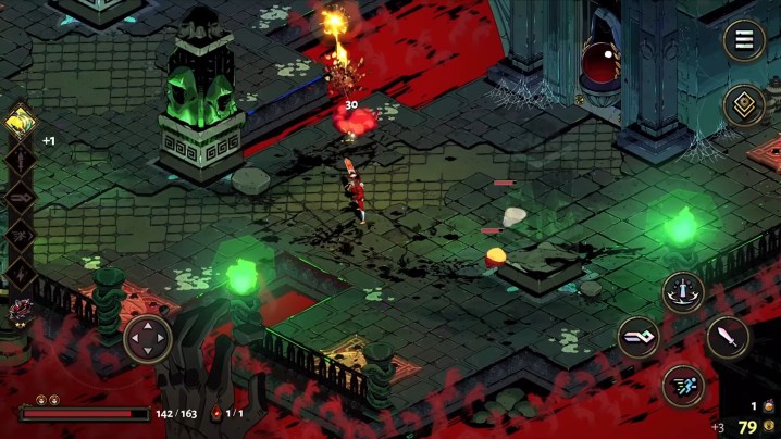 Zagreus fights enemies in the mobile version of Hades.