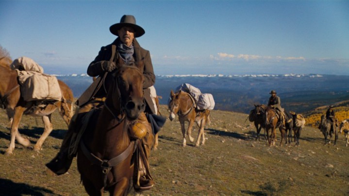 Kevin Costner on a horse in ‘Horizon.’