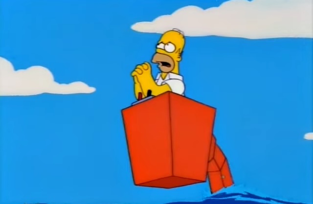 Homer andando de cereja em "Os Simpsons".