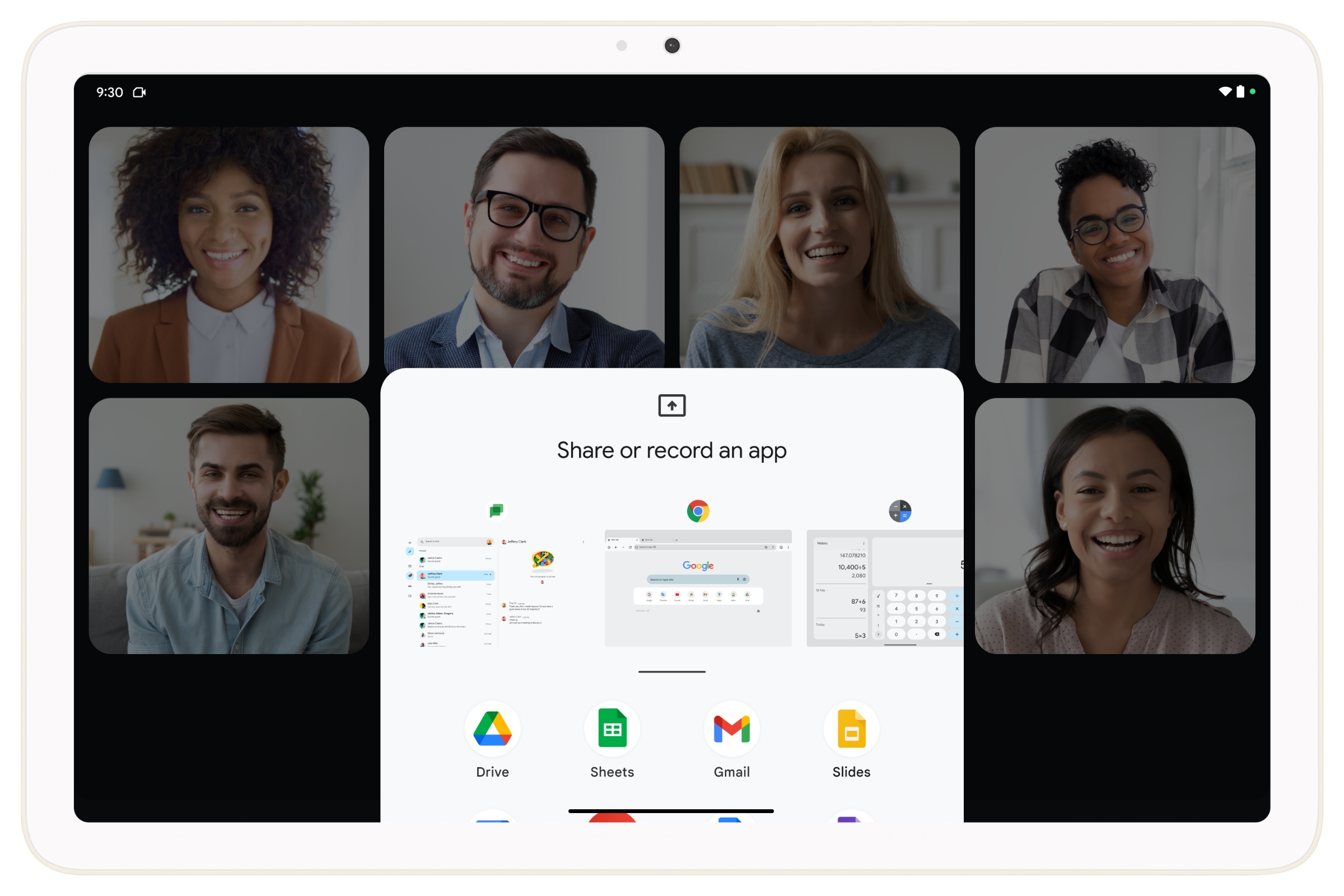 Google Pixel Tablet showing partial screen sharing feature.