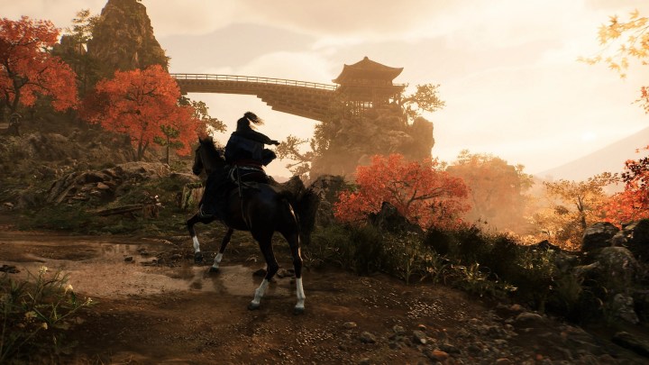 Rise of the Ronin's character on a horse.