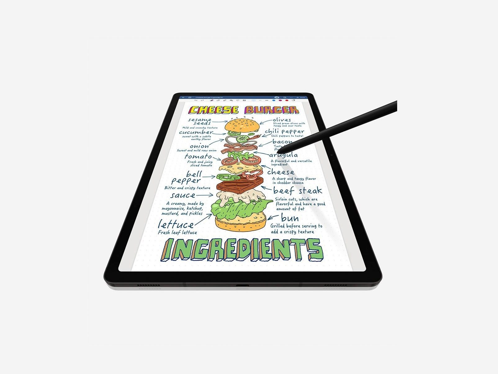 The Samsung Galaxy Tab S9 with an S-Pen, creating a burger menu.