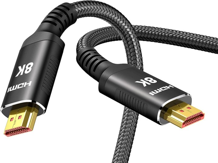 白色背景上的 Snowkids HDMI 2.1 电缆。