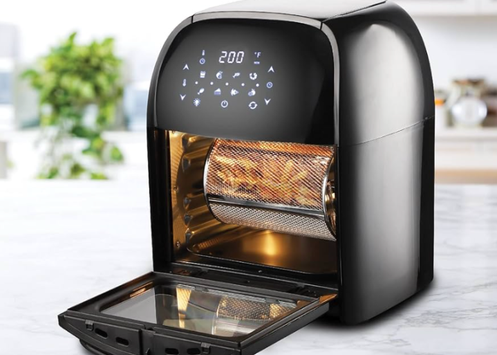 The  Supersonic National air fryer with rotisserie on a worktop. 