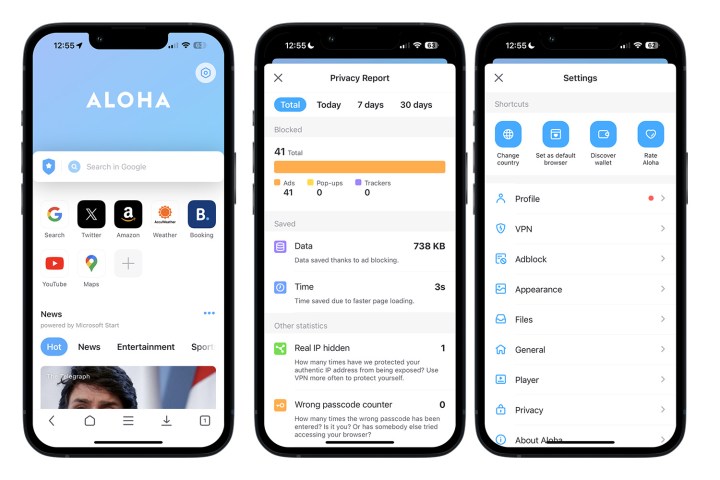 显示 iPhone 上的 Aloha 浏览器的屏幕截图。