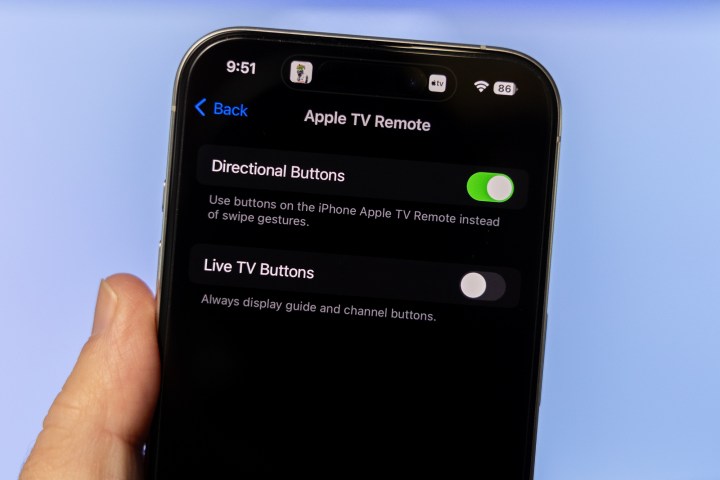 تنظیمات برنامه Apple TV Remote در آیفون.