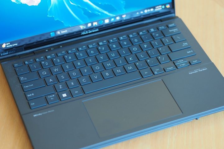 Asus Zenbook DUO 2024 top down view showing keyboard and touchpad.