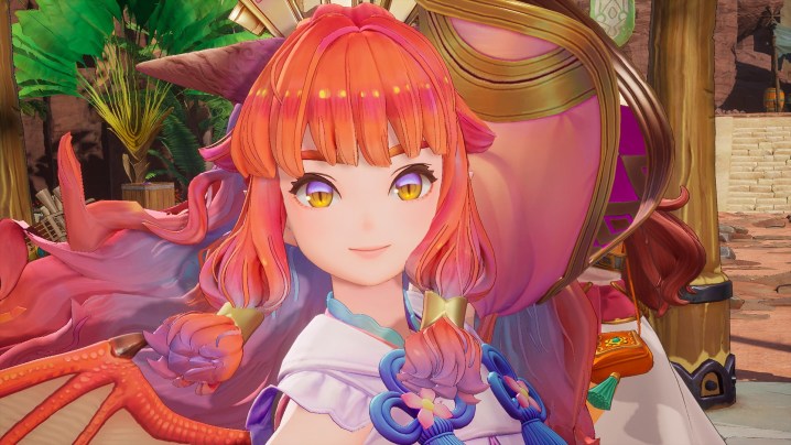 Red-haired girl with horns and dragon wing in Visions of Mana